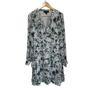Laundry by Shelli Segal Floral Ruffle Long Sleeve Mini Dress Party Size 8